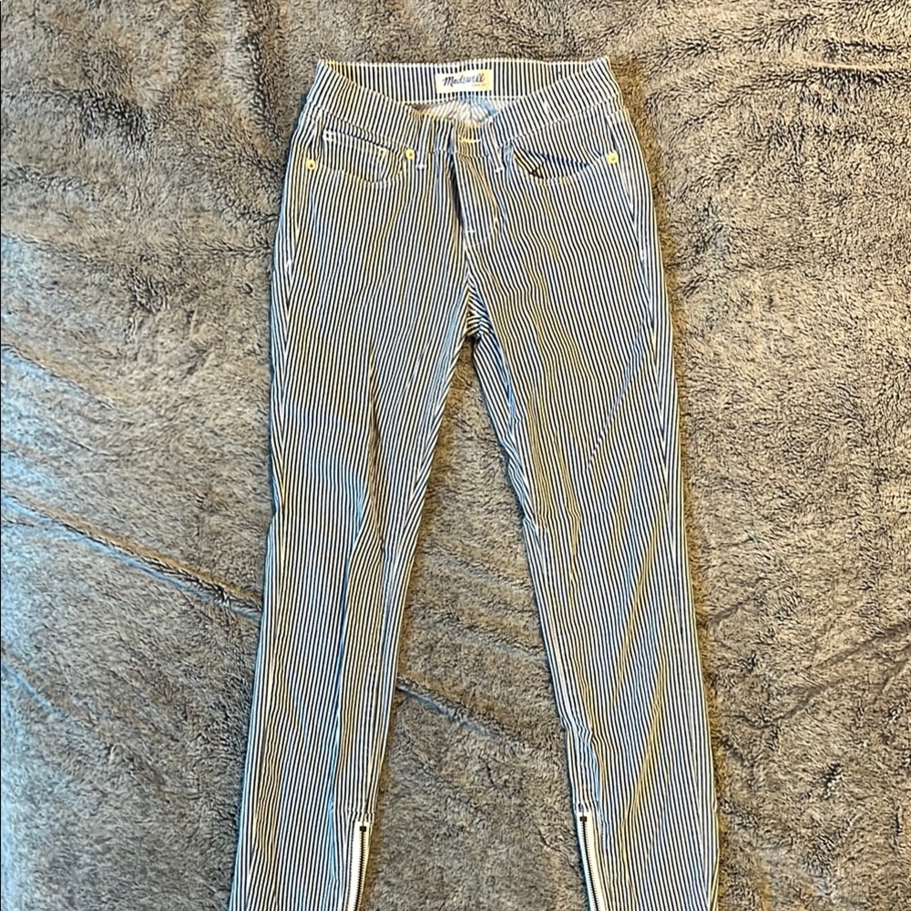 Madewell Blue and White Skinny Jeans with Pinstripes